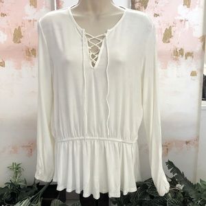 Context Cream Lace Up Top